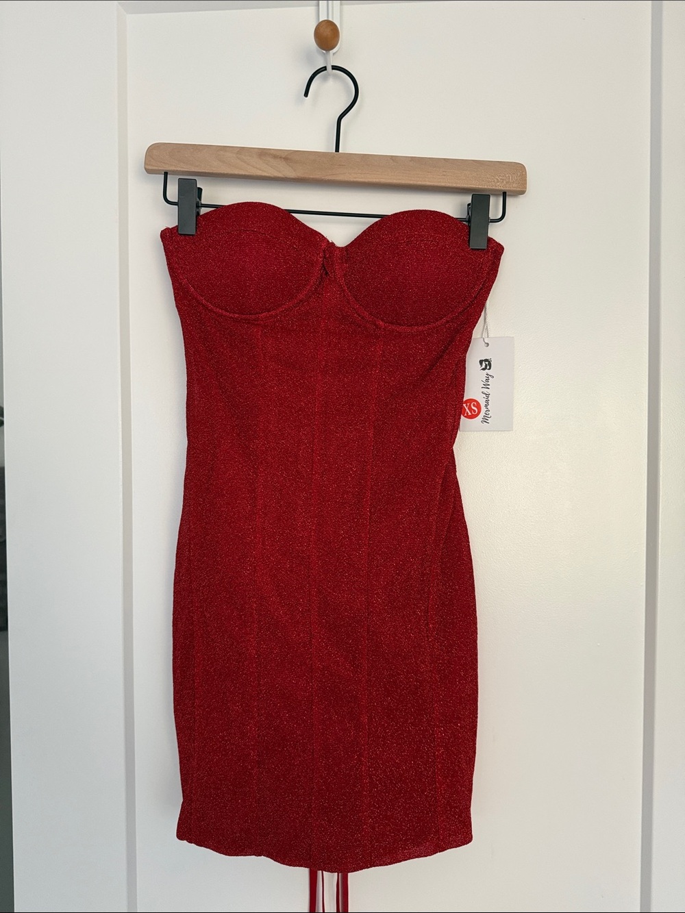 Strapless Red Sparkle Bodycon Dress Lace Up